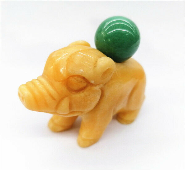 66x48x25mm Yellow Jade Carved Lucky Pig Decor Statue Stone Decoration HH7547