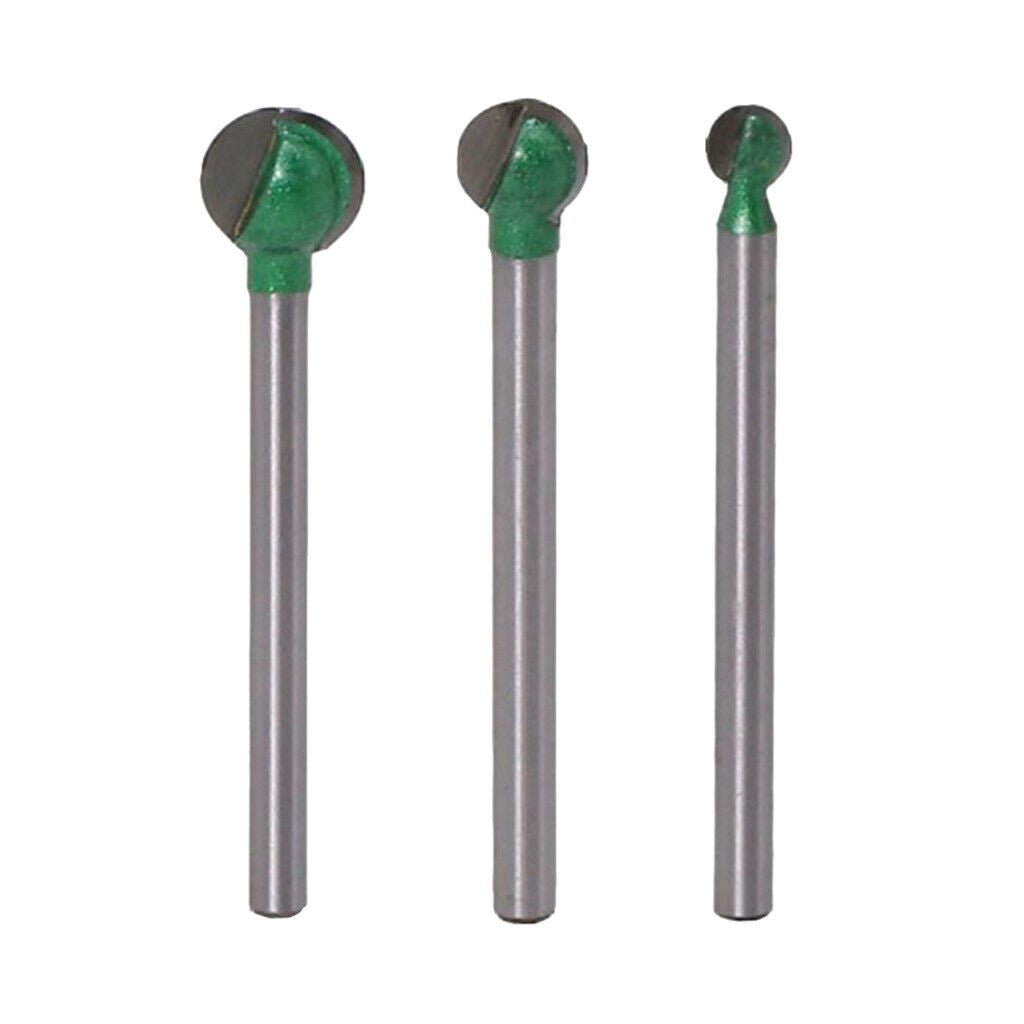 Set of 3 Woodworking Ball Cutter Router Bits  Carving - 3mm Shank