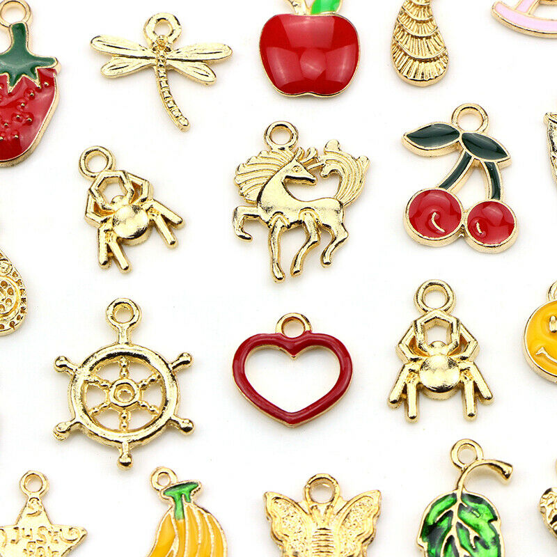 50Pcs/Set Mixed Enamel Beads Charms Pendants Craft Making DIY Jewelry Finding Kt
