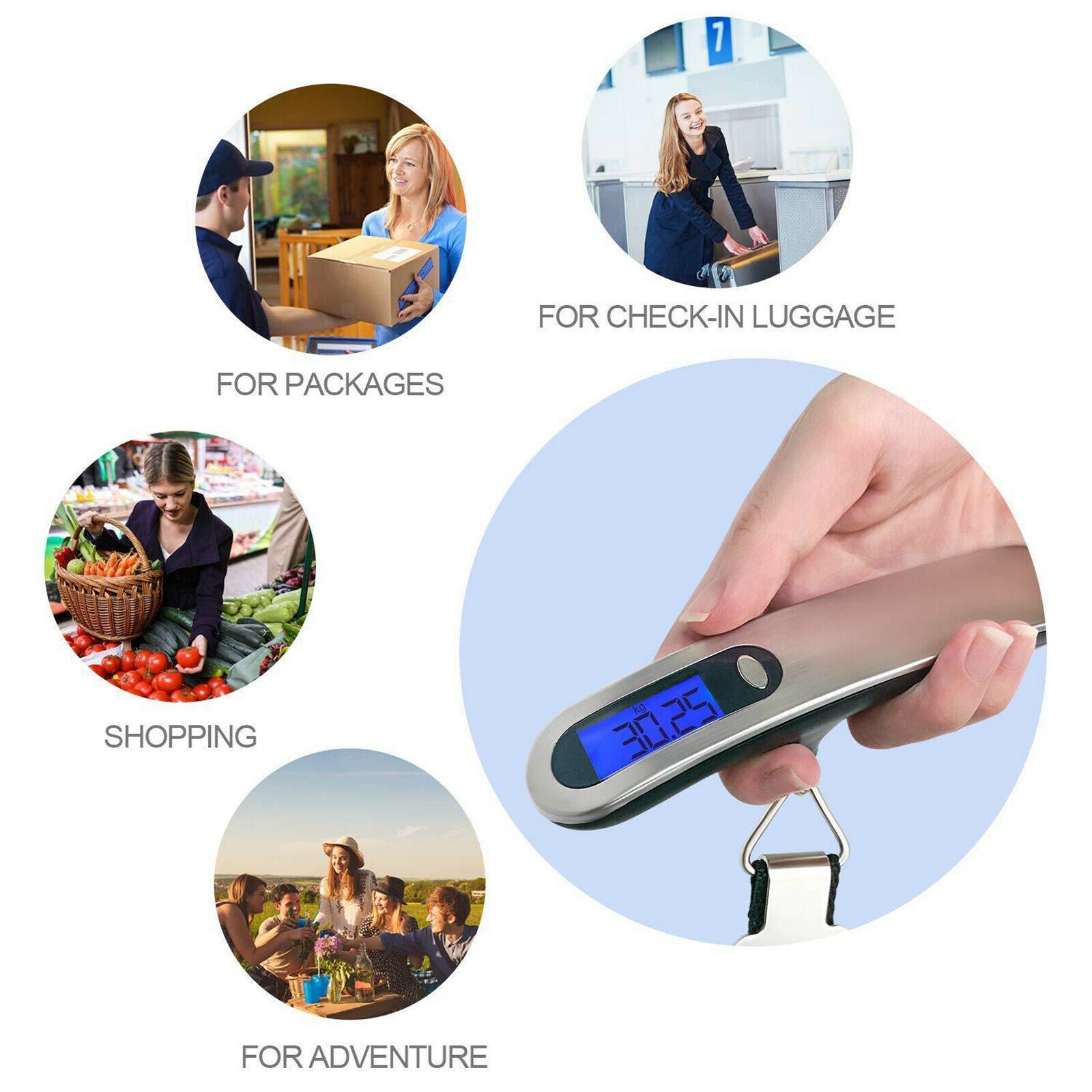 Handhled Digital Luggage Scale 50KG/110 LB Stainless Steel for Travelers