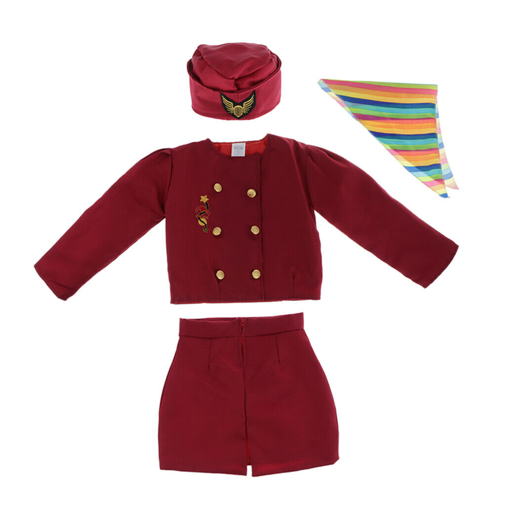 Girls Red  Attendant Stewardess Airline Costume Set