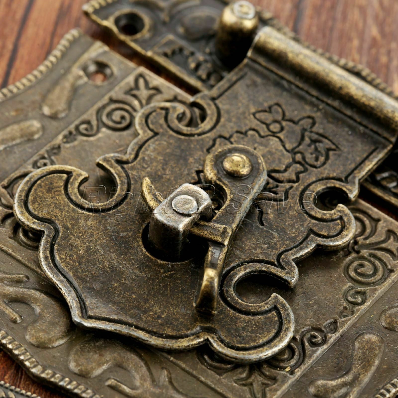 Retro Rectangle Carved Jewelry Box Chest Buckle Toggle Latch Hasp Hook & Hinges