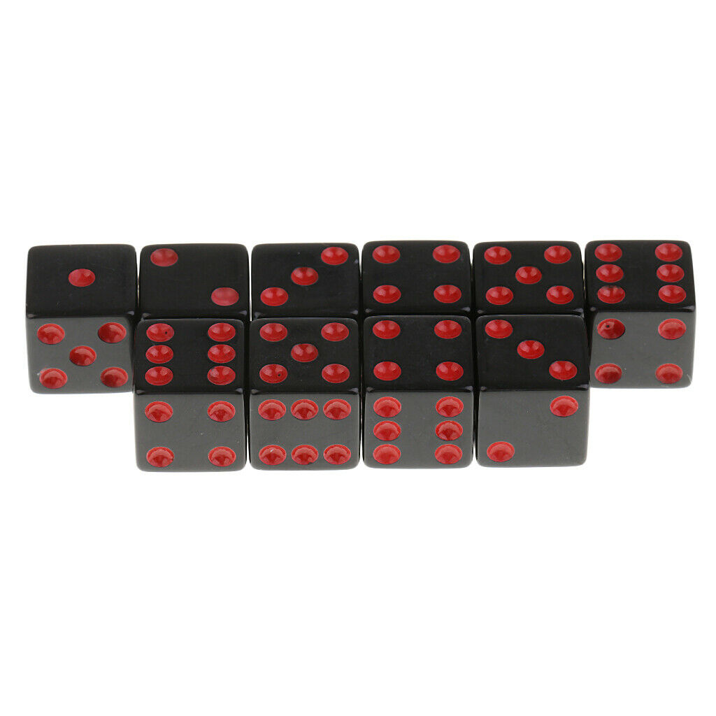 10Pcs Acrylic Dice D6 Red Dotted for  D&D Game Player