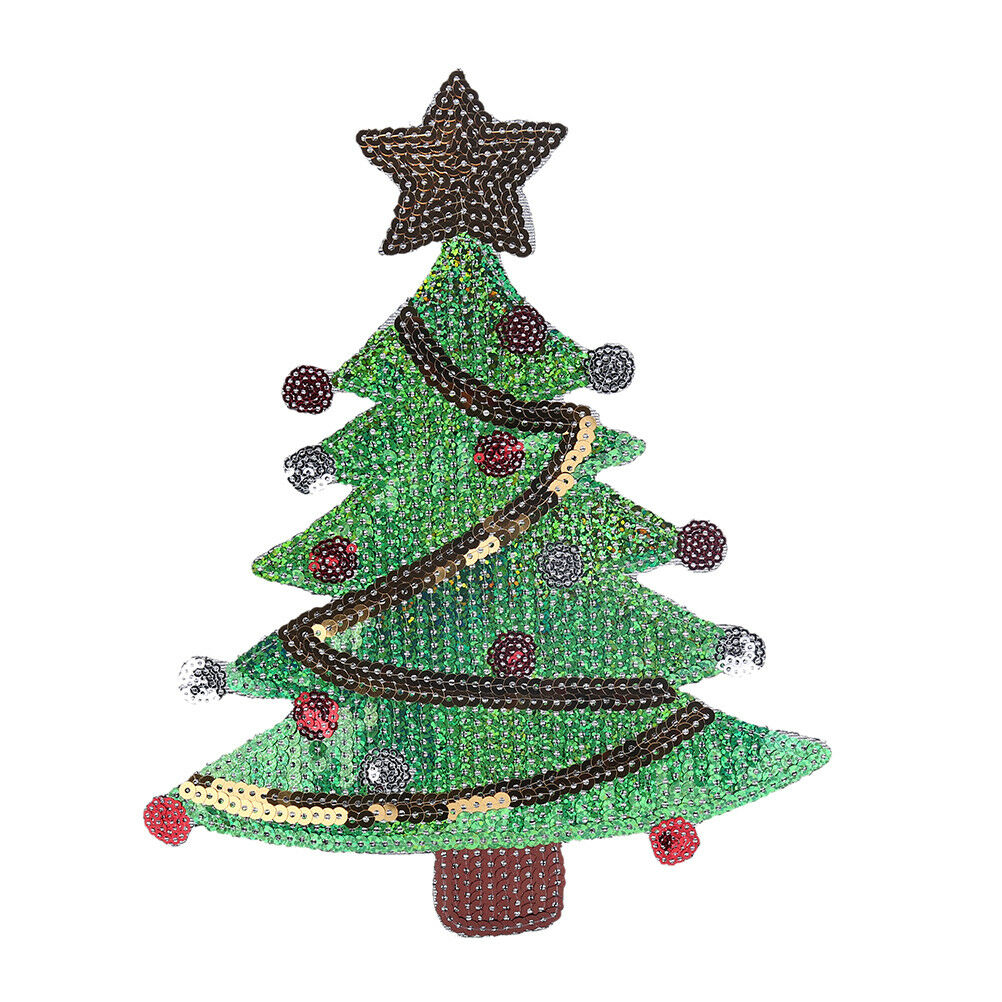 Merry Christmas sequins Xmas tree cartoon happy diy applique iron on patch.l8