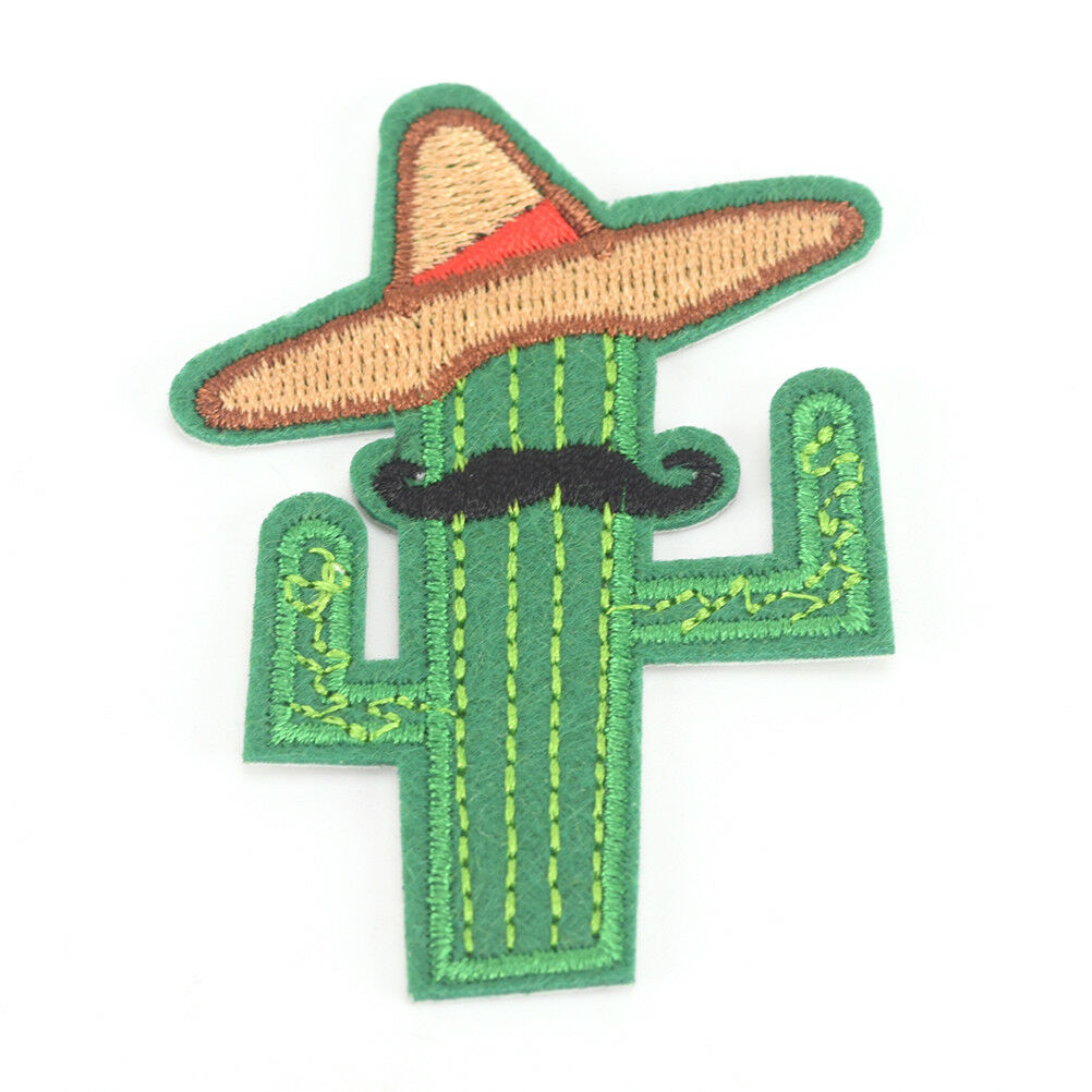 cowboy cactus with hat and beard diy embroidered iron on patche brooch app.l8