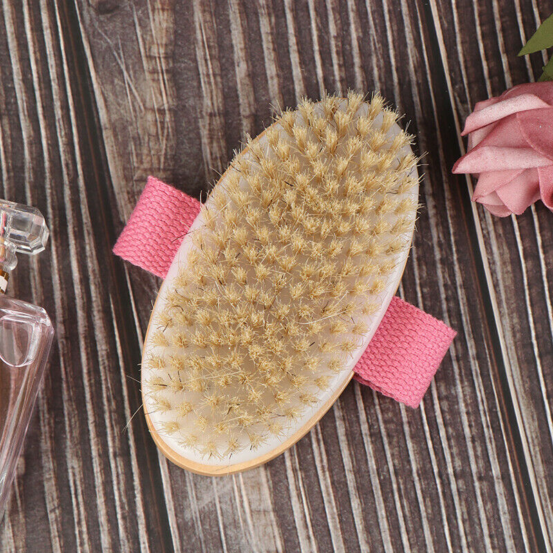 Natural Bristle Shower Body Brush Spa Bath Back Wooden Scrubber without H.l8