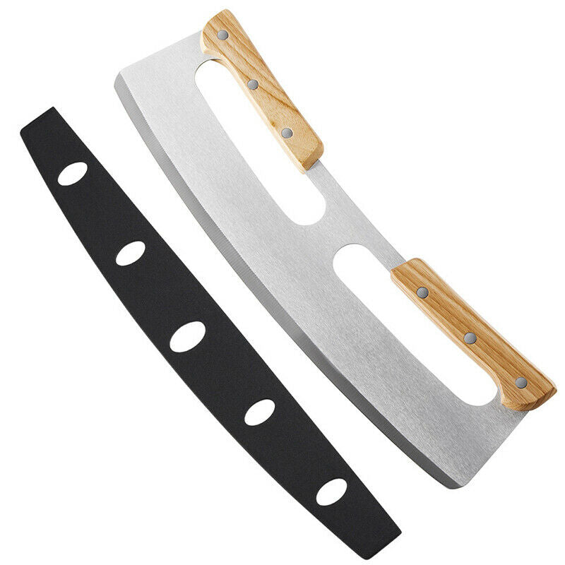 Pizza Cutter Rocker Stainless Steel with Wooden Handle 14 Inch Upgraded Sharp
