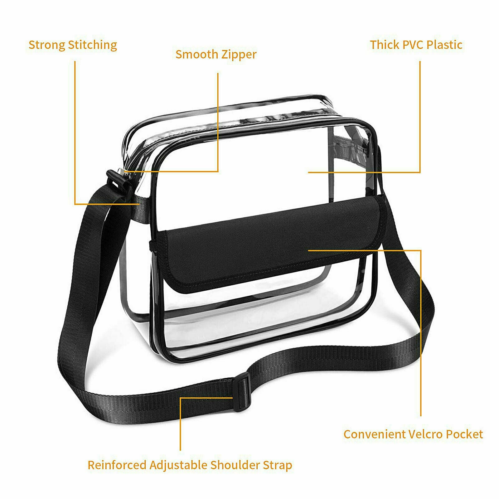 Clear Plastic Tote Bag Women Transparent Handbag Zip Purse NFL Stadium Crossbody