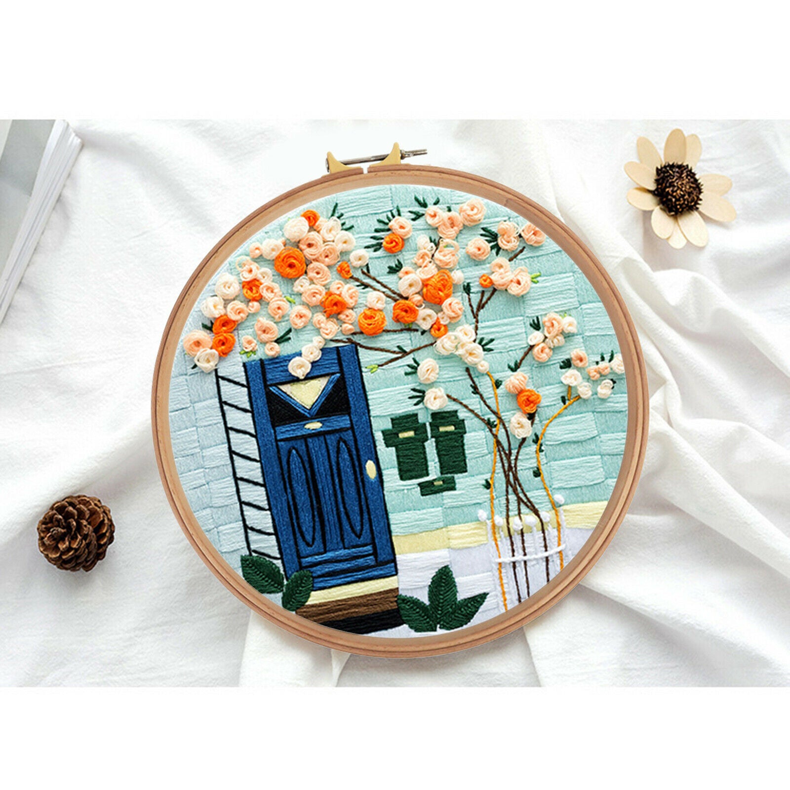 Adjustable Beech Wooden Embroidery Hoop Circle 14.5inch Cross-Stitch Sewing