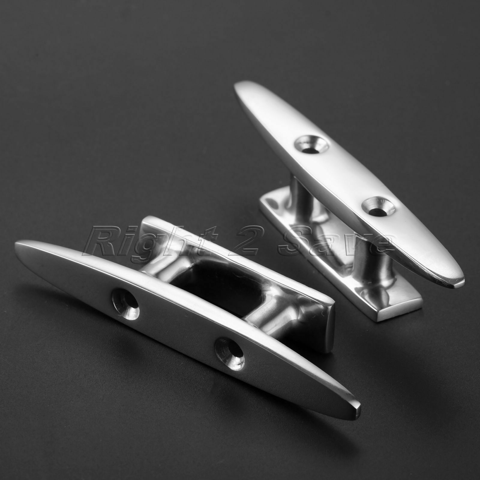 2X Boat Yachting Marine Stainless Steel 4" Flat Top Low Cleats Deck Silhouett