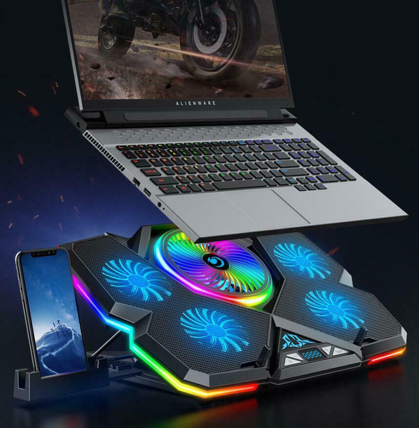 Cold Laptop RGB Cooling Pad 12-17 Inch Notebook Gaming Cooler Stand with 5 Fans