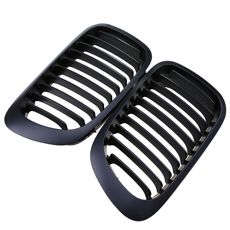 Matte Black Style Front Kidney Grille Grills Dual Slat For 1998-02 BMW E46 2Door