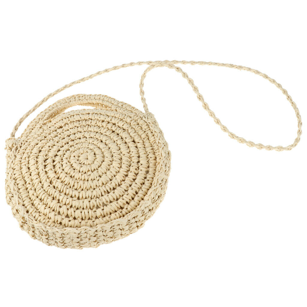 Straw Crossbody Bag Women Weave Shoulder Bag Round Summer Beach Purse Beige