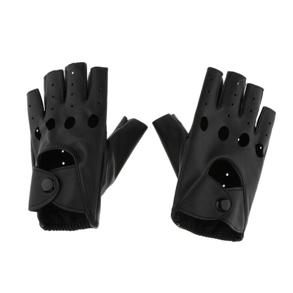 Women Mens PU Leather Punk Rock Style Half Finger Hollow Holes Gloves
