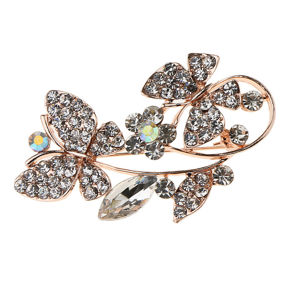 Korean Rhinestone Diamond Crystal Butterfly Flower Brooch Badge Pins white