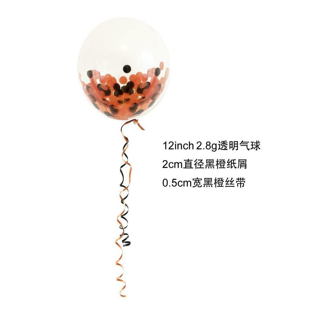 24x Halloween 12 Inch Transparent Latex Black Orange Confetti Ribbon Balloon
