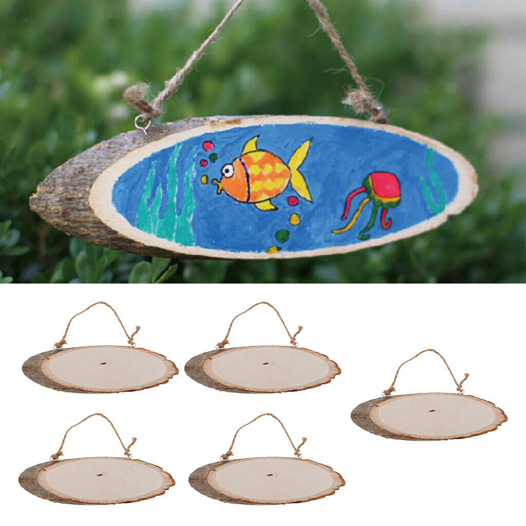 5 Packs Natural Wood Pieces Rustic Wooden Slices Xmas Hangings Room Decor