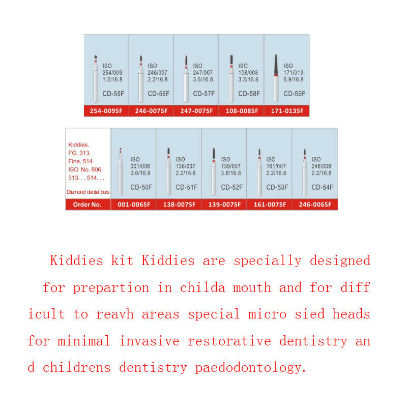 100Kits Dental Diamond Burs Set FG-106 Children Kiddies Kit 10pcs/Kit AZDENT