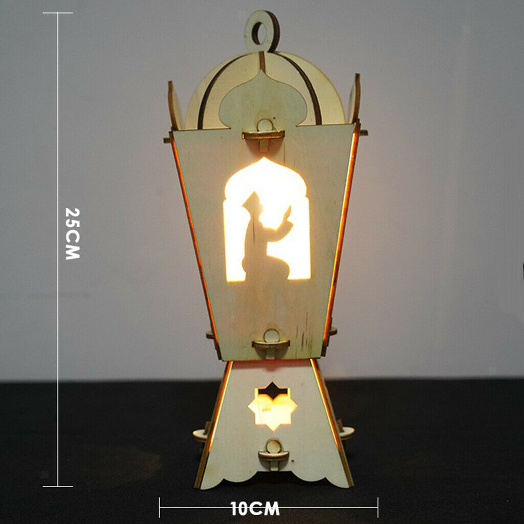 Eid Ramadan Mubarak LED Lights Wood Lantern Crafts Table Lamp Party Supplies