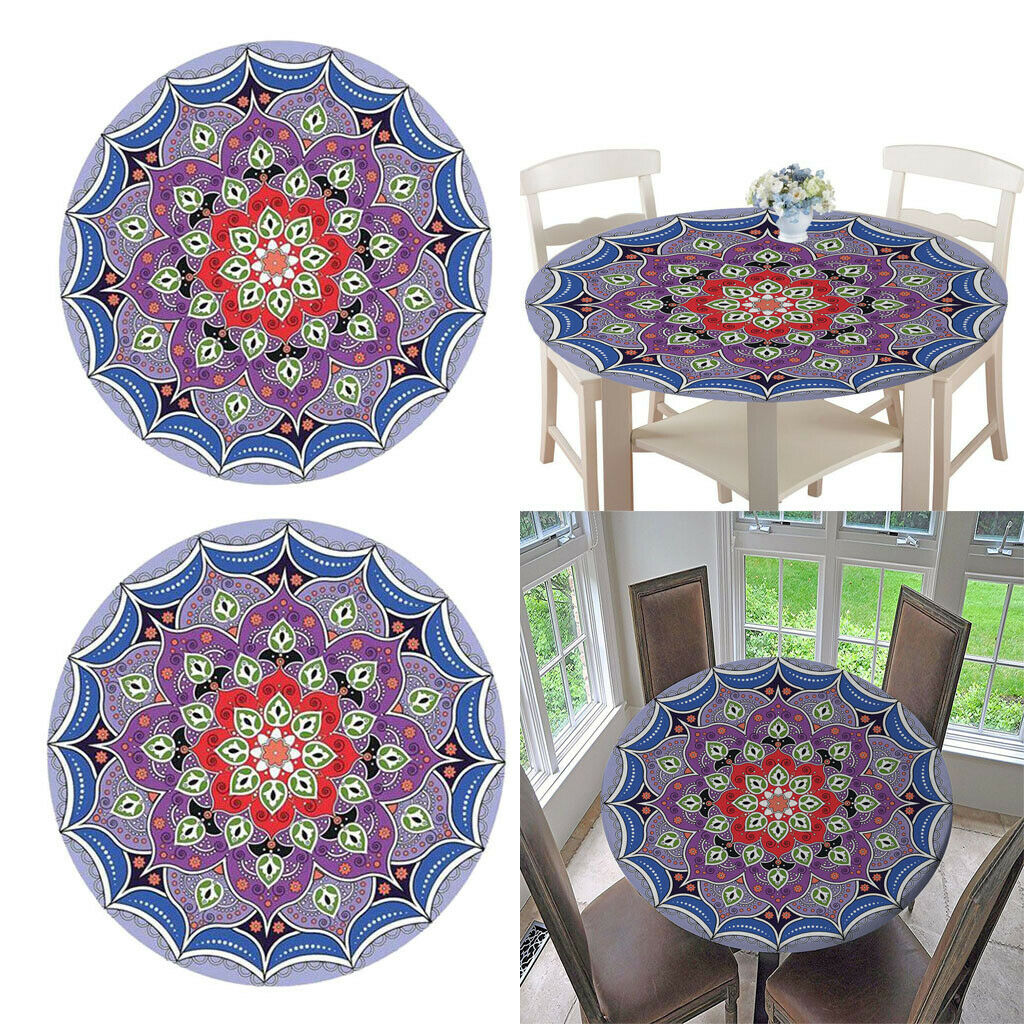 2pcs Polyester Tablecloth Fitted Round Table Cover Cloths Soft Backing