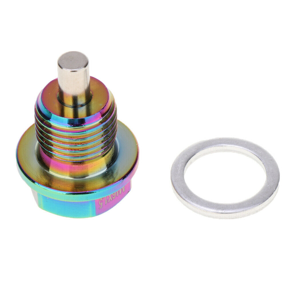 Aluminum Magnetic Engine Oil Pan Drain Bolt Screw w Gasket M12x1.5+M16x1.5