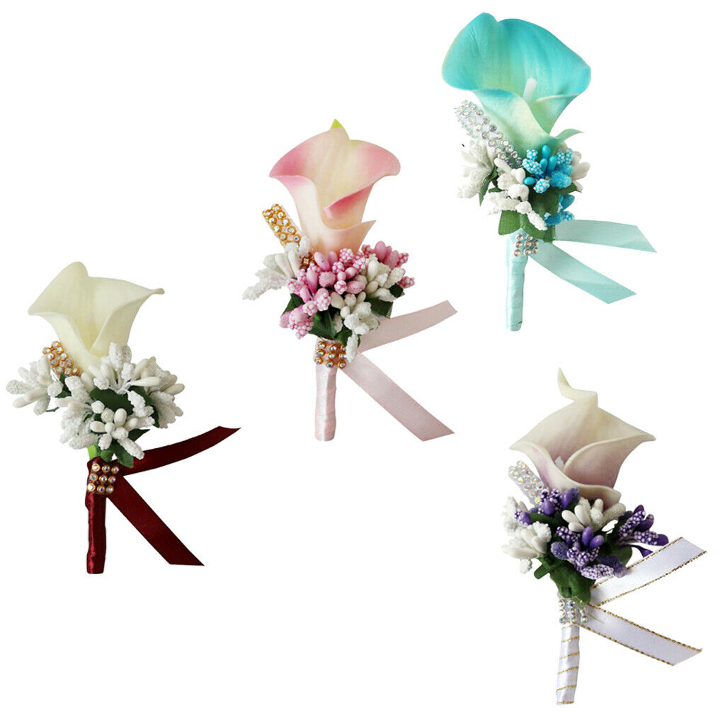 4pcs Flowers Wedding Wrist Flower Corsage with Rhinestone Wristband for Prom,