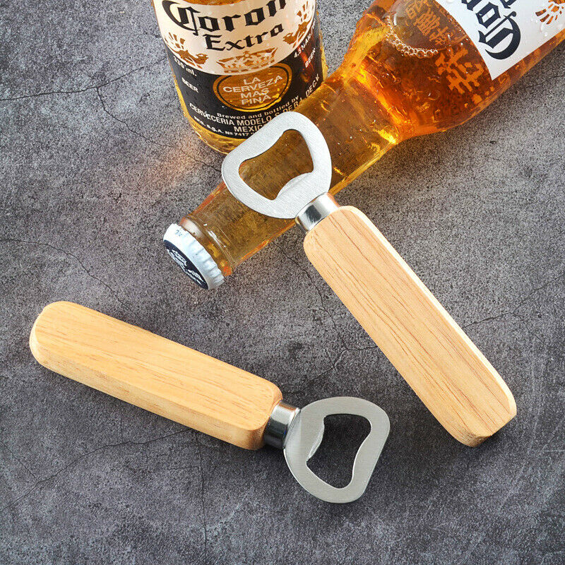 10pcs Wooden Handle Handheld Bartender Bottle Opener Wine Beer Soda