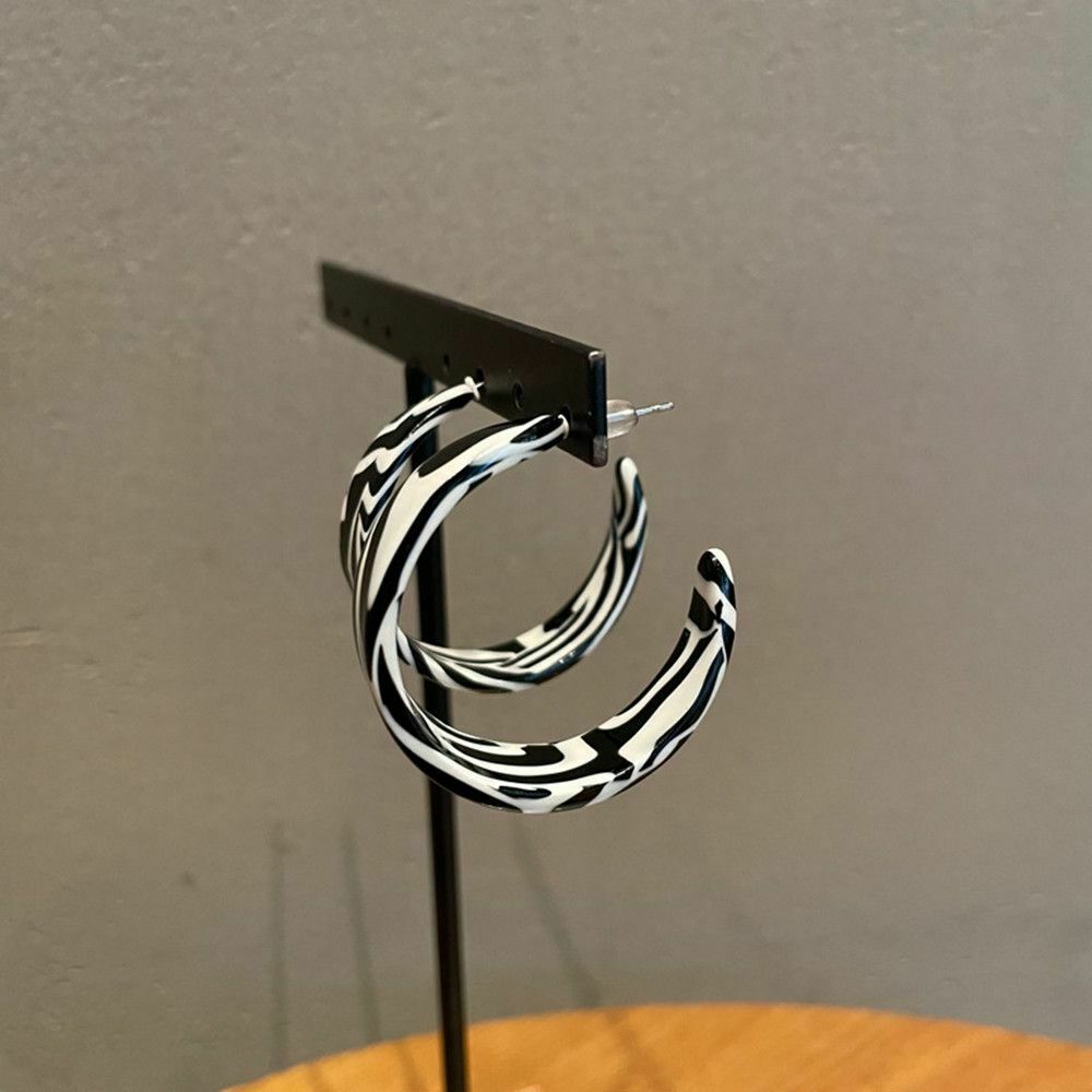 Geometric Women Stud Earrings Zebra Stripes C-shaped Jewelry Retro Hoop Earring