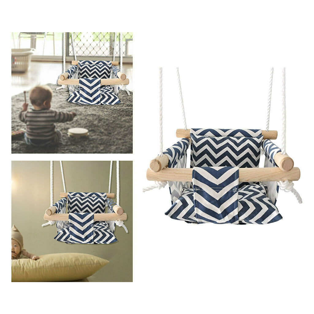 Kids Hanging Swing Seat Classic Wood Hammock Chair Soft Cushion Playset