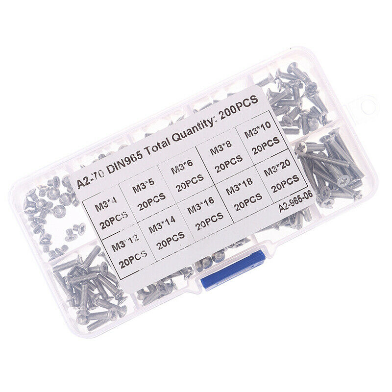200pcs M3 stainless steel 304 cross countersunk flat head machine screw set U Pb