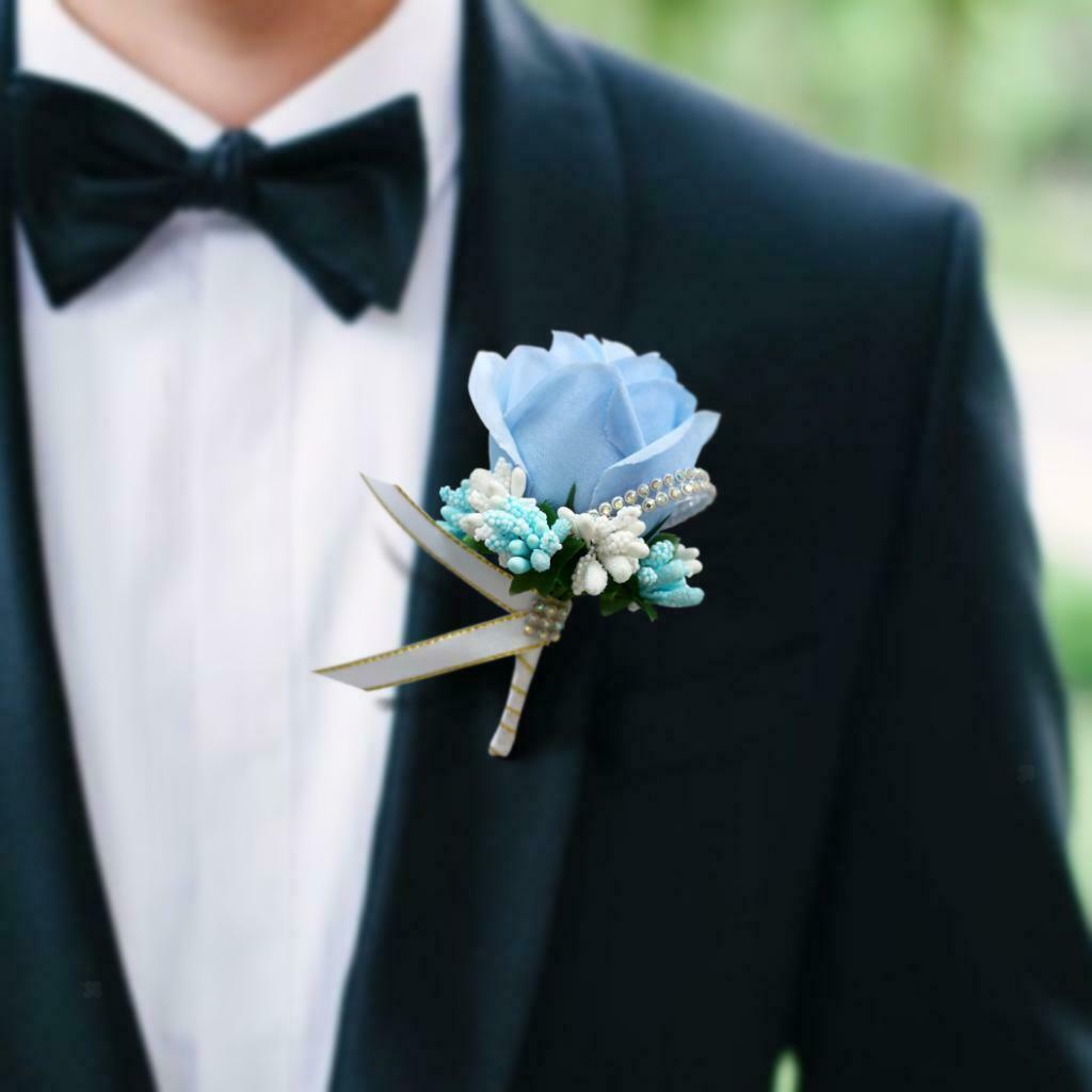 Rose Boutonniere Men's Lapel Pins Satin Flower 6 Pack Groom Wedding Boutonniere