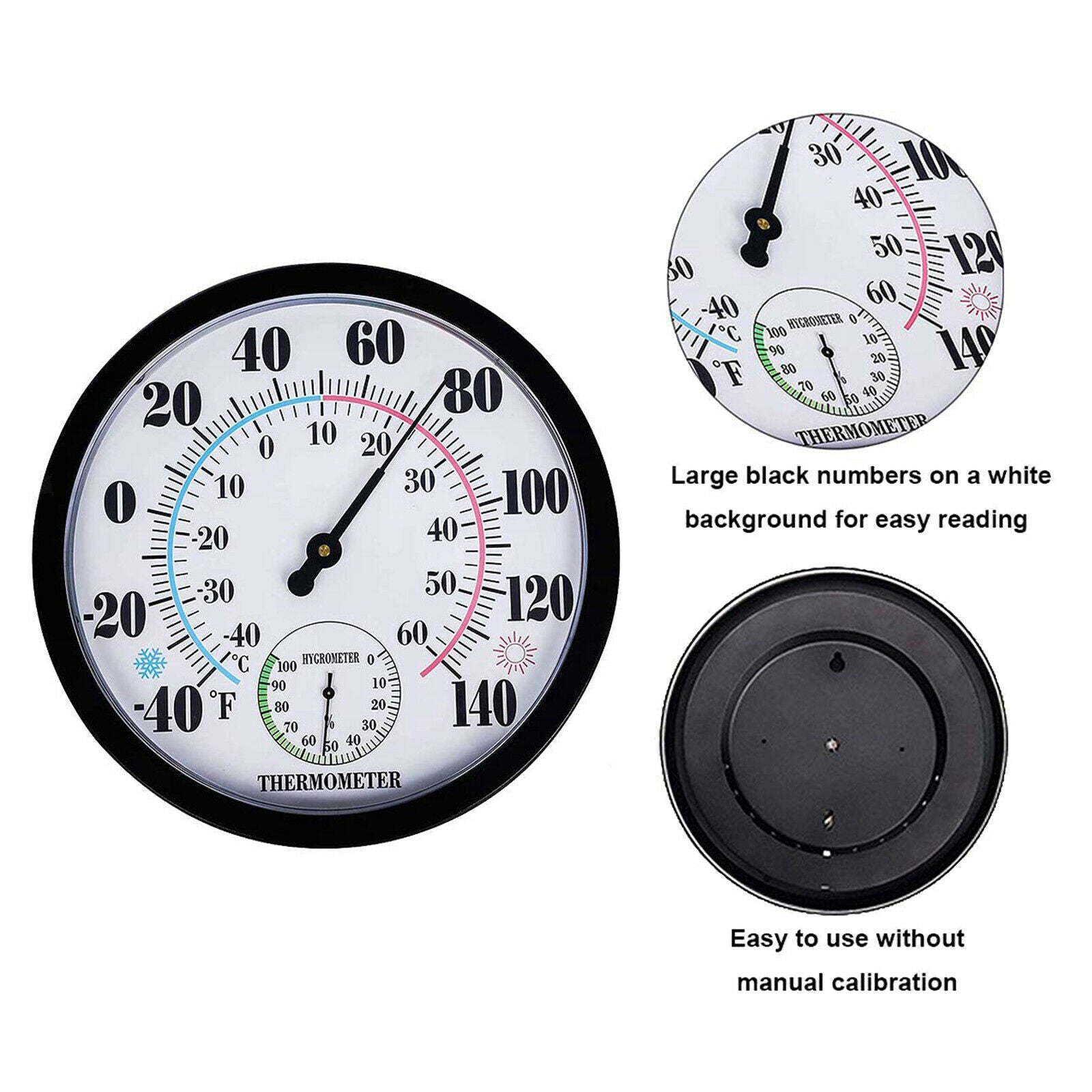 2 in 1 Large Thermometer Meter Home Warehouse Humidity Hygrometer Gauge C/F