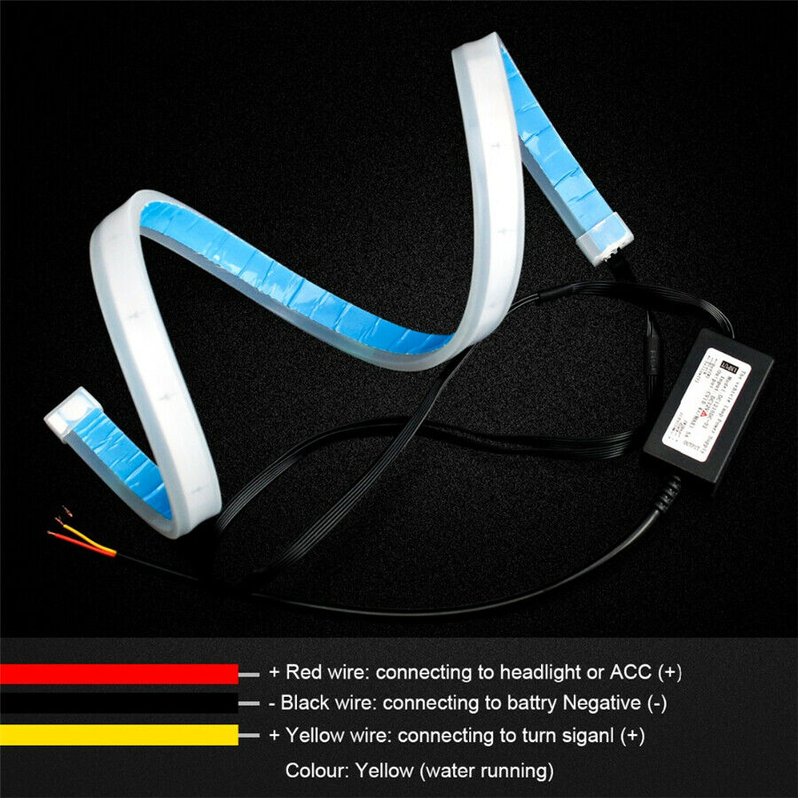 2Pcs Flexible White-Amber LED Strip Tube Light Daytime Running Turn Signal Lamp