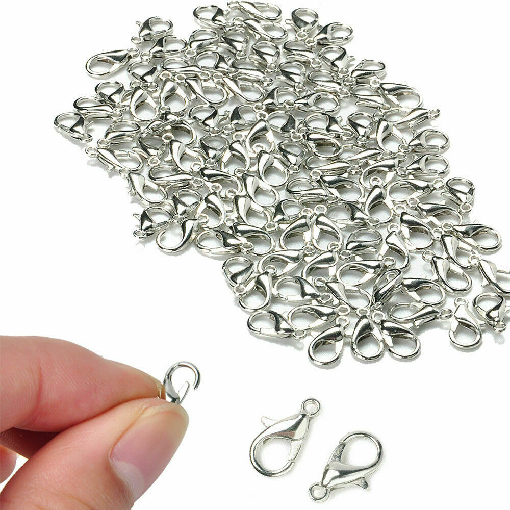 100pcs NIickle Plated Lobster Clasps Jewelry Hooks Beads Connectors