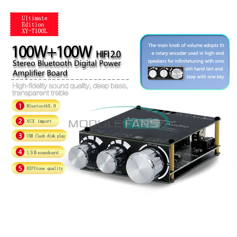T100L HIFI Bluetooth 5.0 Stereo Digital Power Amplifier Board Module 100WX2