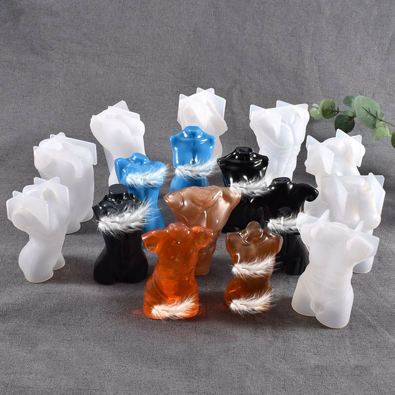 2x Silicone Candle Moulds Clear Women Men Soap Mould Homemade Arts Epoxy