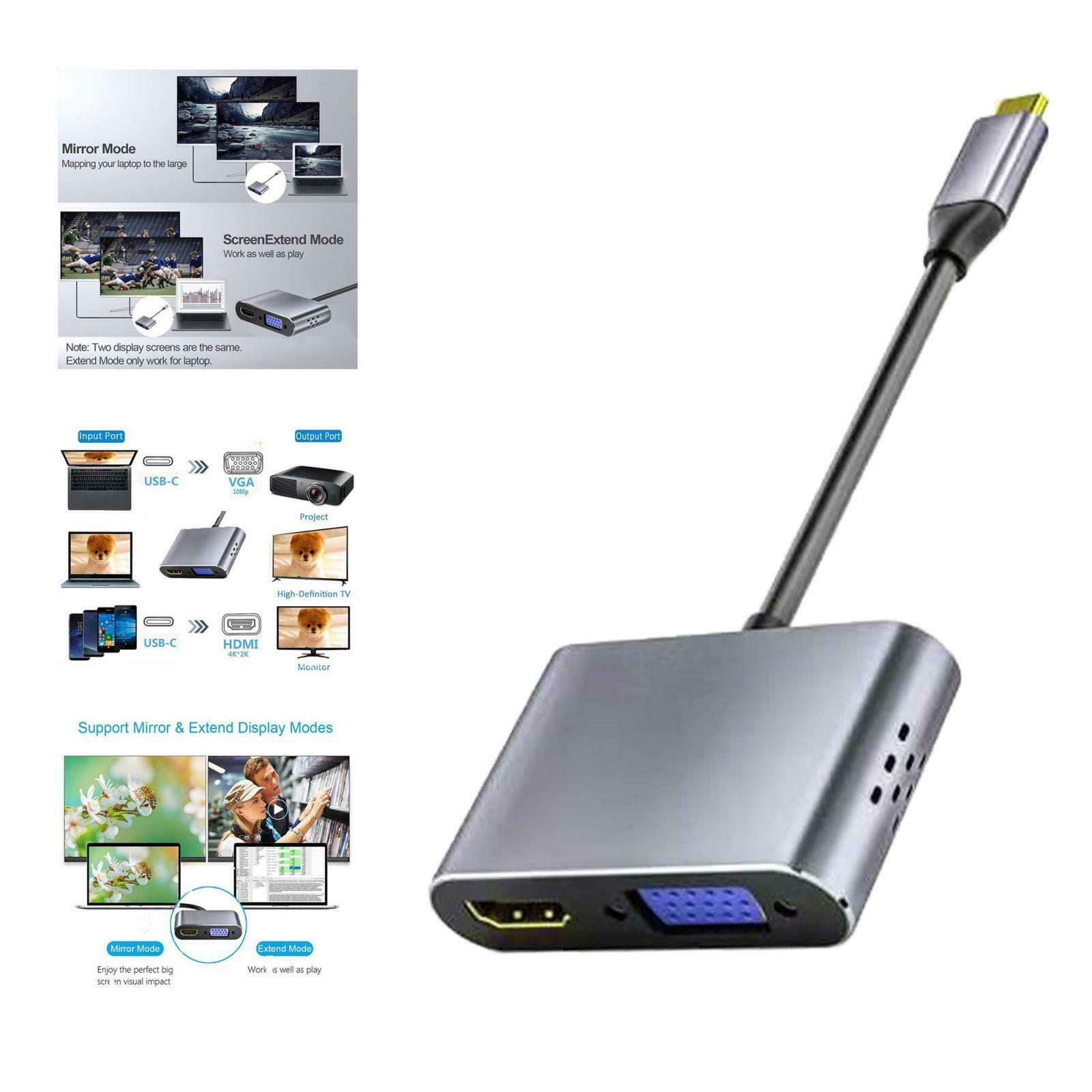 New 5 in 1 Type-C Hub USB HDMI VGA 1080P Adapter Cable Converter for MacBook