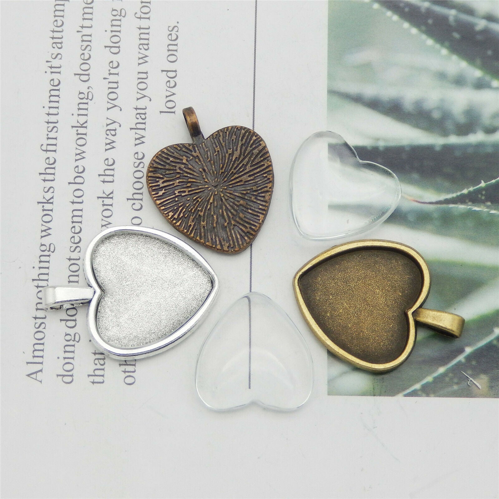 3 Sets Mix Heart Shaped Clear Glass Bezel Charm Necklace Pendant Findings DIY
