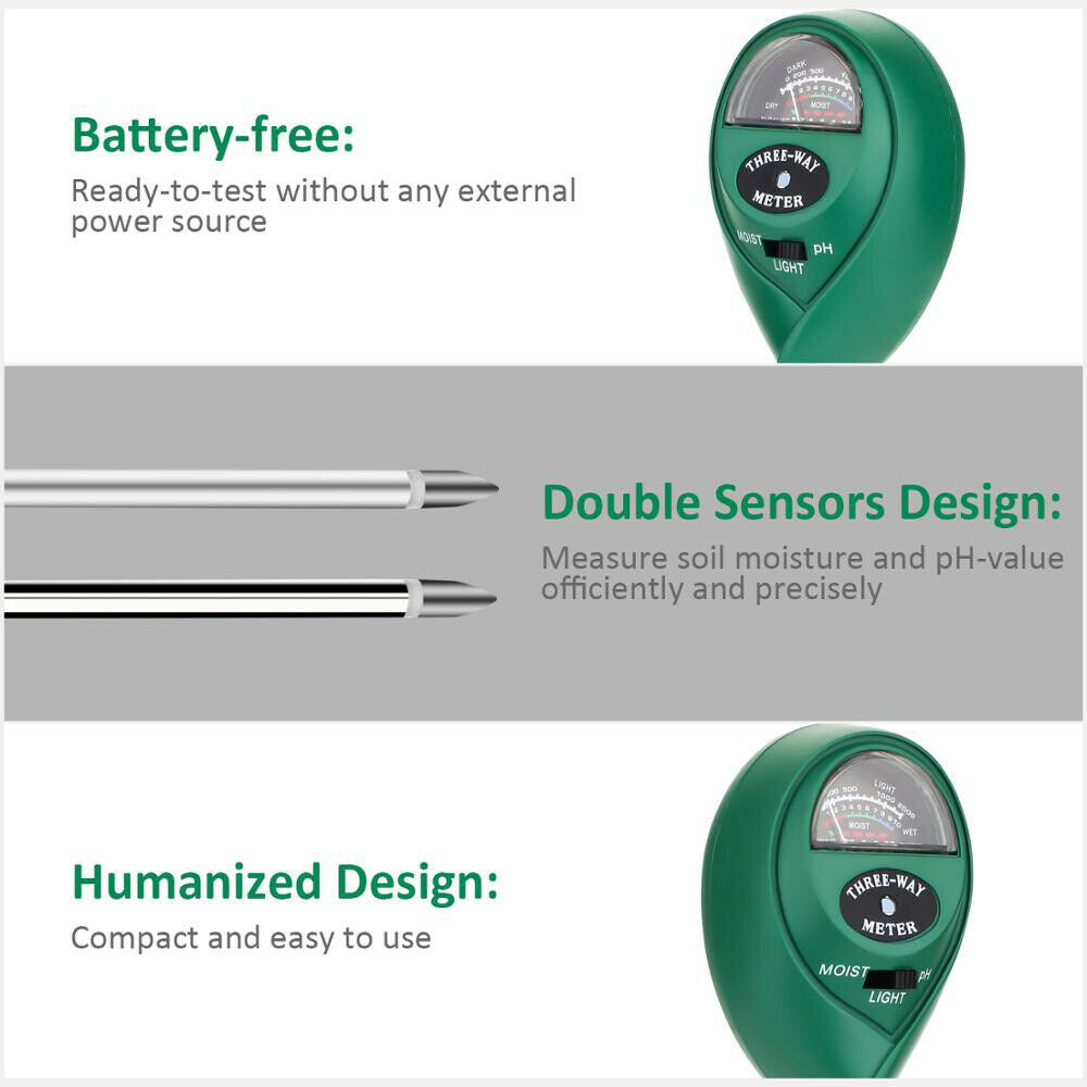 3-in-1 Soil Tester Meter For Garden Lawn Plant Moisture/Light/pH Sensor Tool US