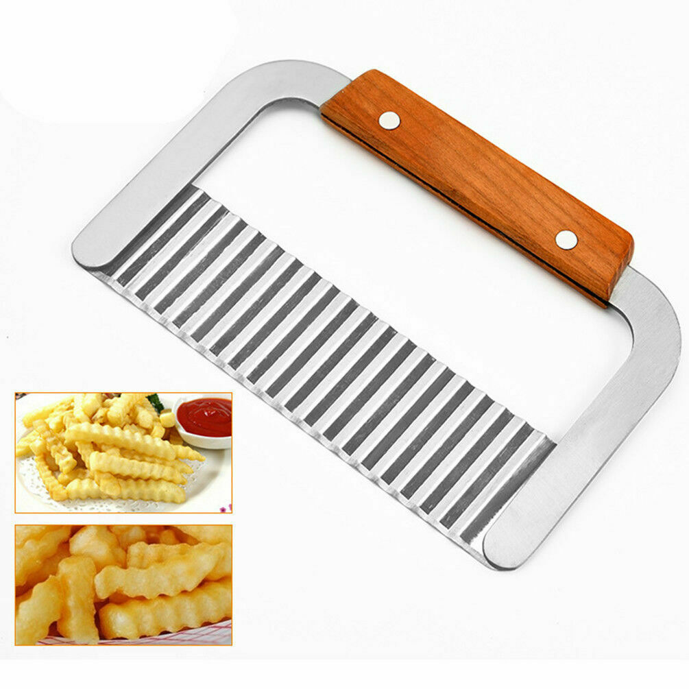 Hardwood Handle Crinkle Wax Vegetable Soap Cutter Stainless Steel Wavy Slicer