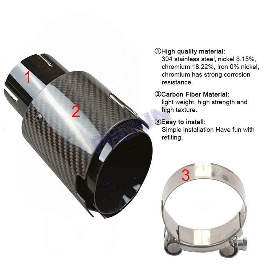 63mm INLET Car Exhaust Muffler Tail Pipe Carbon Fiber Stainless Steel Universal