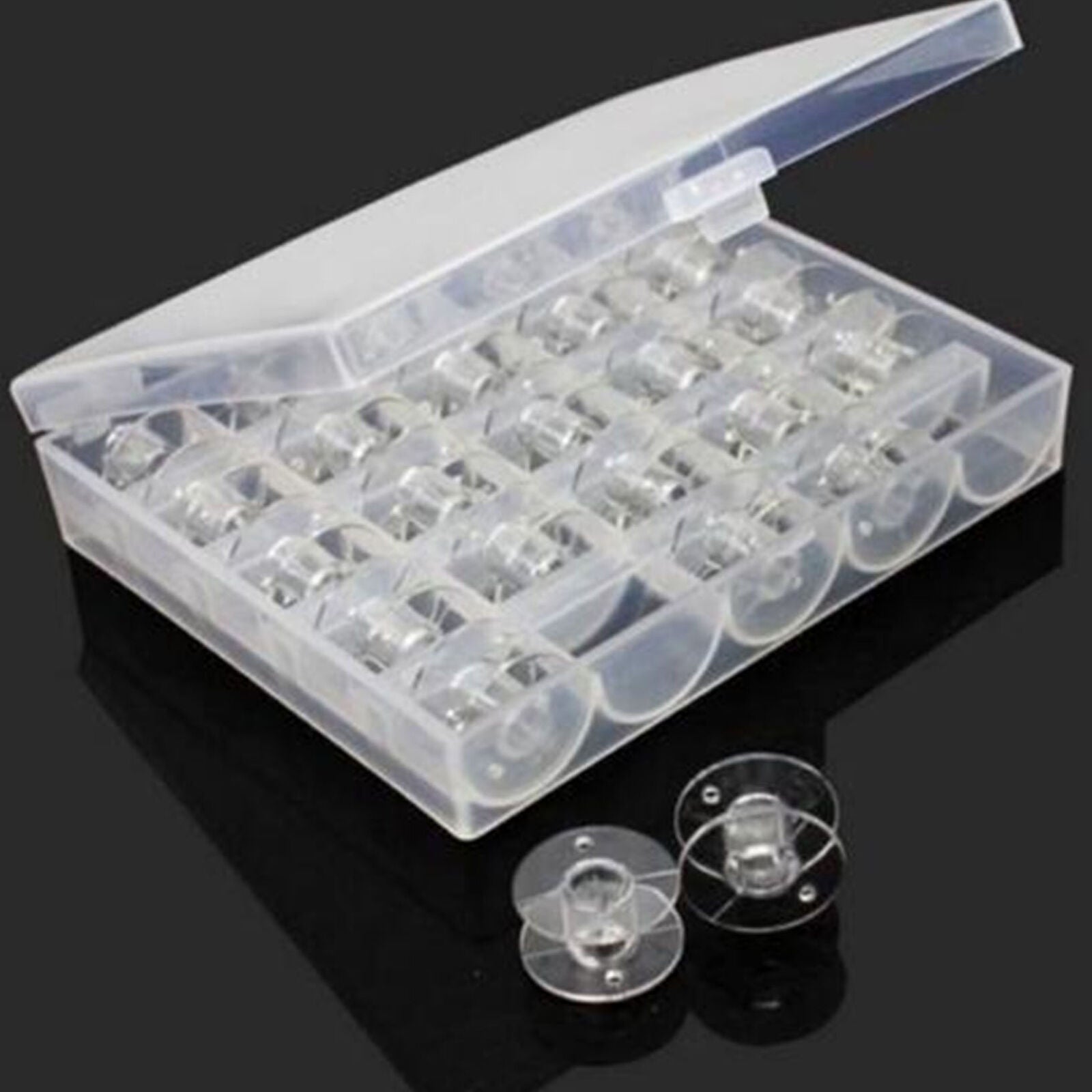 Plastic Sewing Machine Bobbin Case Spools Bobbin Box 25 Metal Empty Bobbins