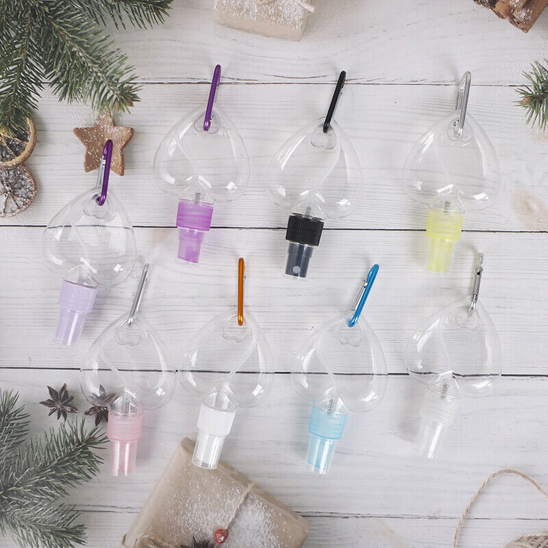 1Pcs 50ML Plastic Loving Heart Spray Bottle Carabiner Hook Bottle Travel Carr^DD