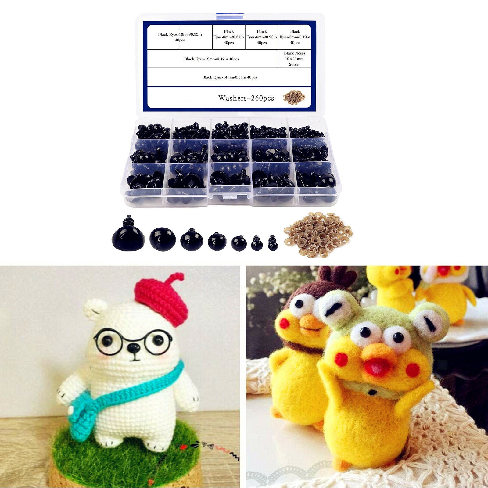 Safety Eyes Noses with Washers for DIY Making Animal Toys Projects Black