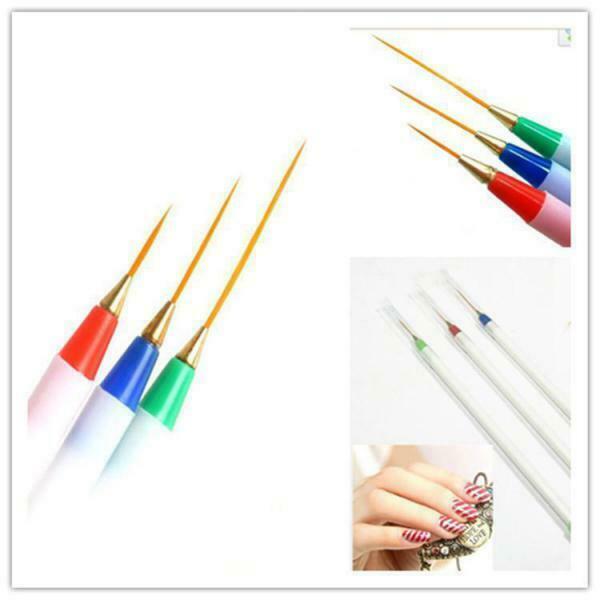 3 Nail Art Brushes Acrylic Drawing Striping Dotting Painting Design UV Gel