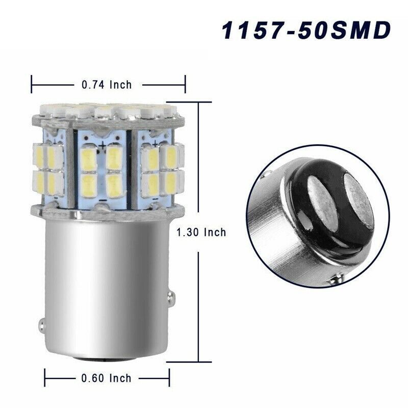 2X(2Pcs 6000K White 1157 50SMD Tail Brake LED Lights Bulb BAY15D 12V T4J8)
