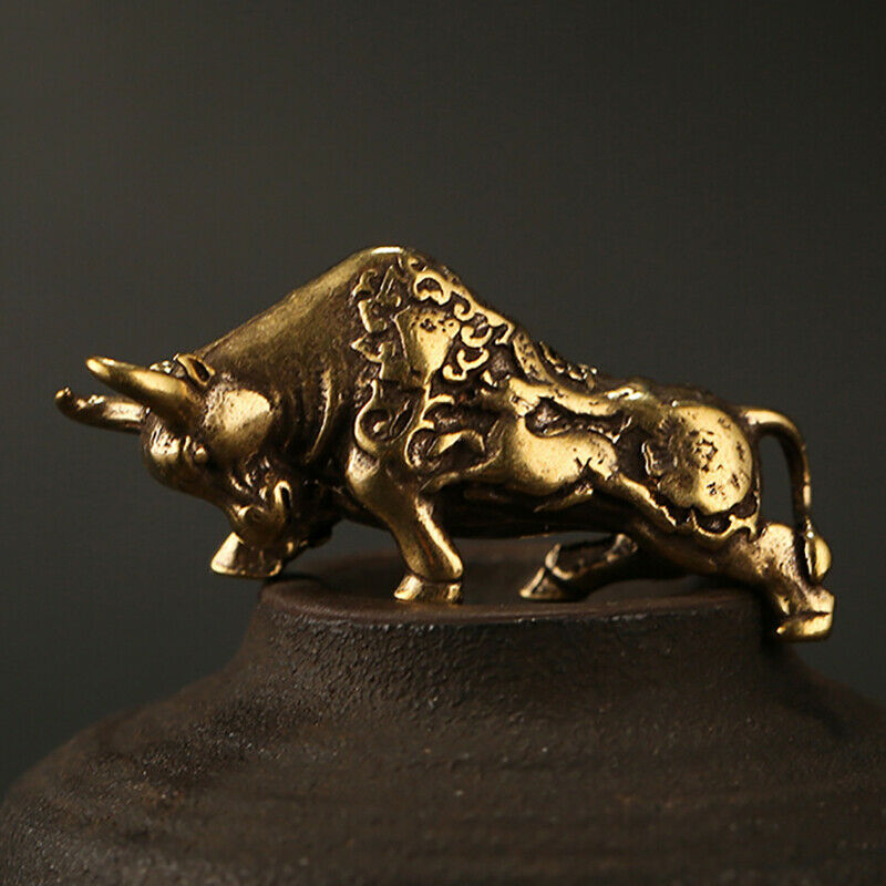 1PC Brass Animal OX Statue Ornament Chinese Ox Office Desk Decor YU H4BDAU