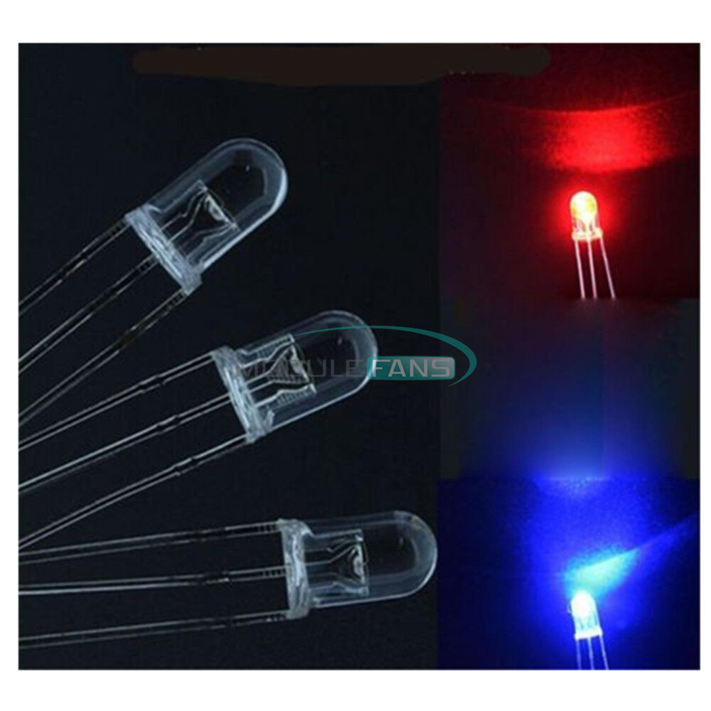 10pcs 3Pin 5mm Dual Bi-Color Red/Blue LED Common Cathode Water Clear LED Diode