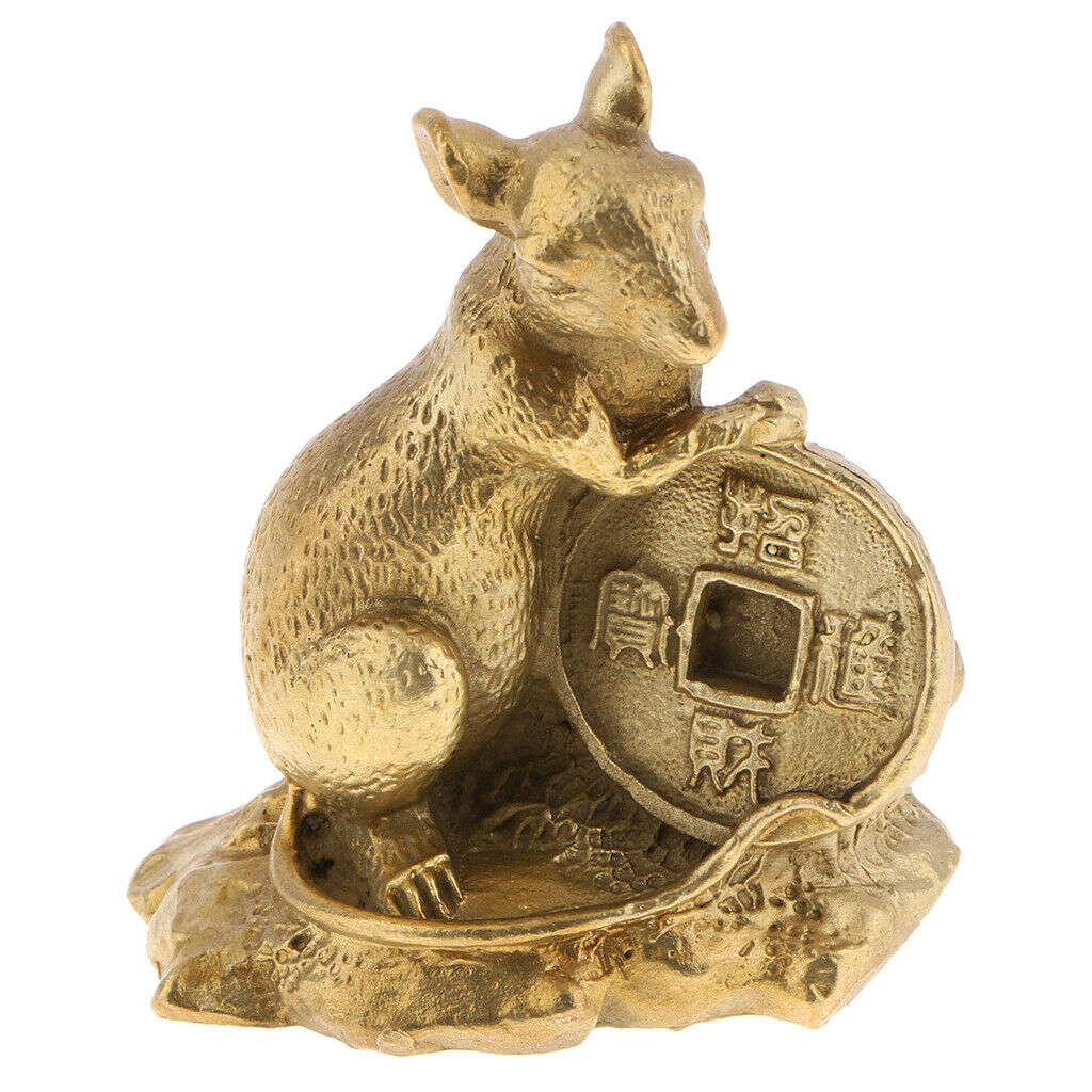 Brass Chinese Zodiac Rat Sculpture Feng Shui Fortune Symbol Ornament Gift