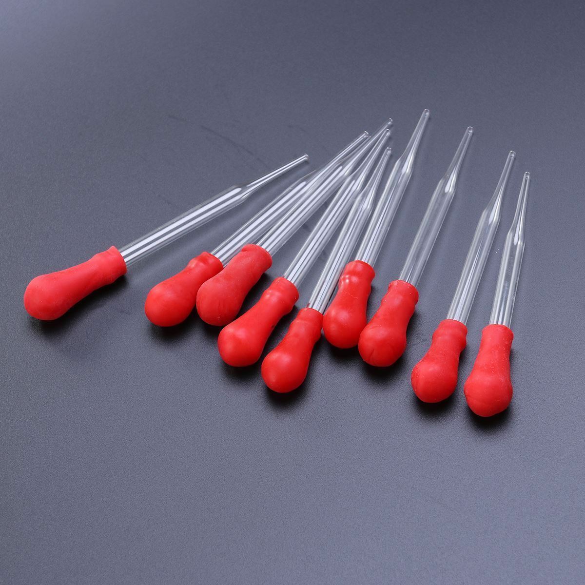 10 Pcs 9cm Glass Pipette Medicine Laboratory Dropper Red Rubber Head Pipet